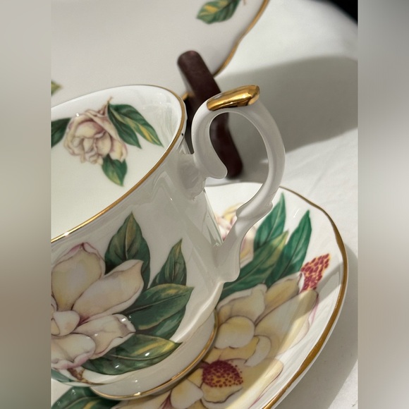 Allyn Nelson Tea Cup, Saucer & Plate Fine English Bone China Floral Yellow/White - Picture 5 of 14